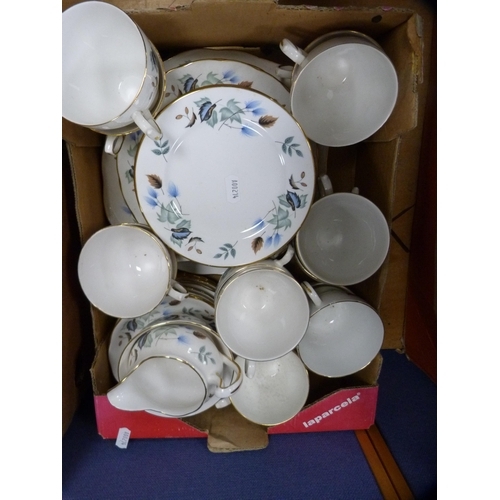 136 - Two cartons containing a Colclough part tea set and a Denby 'Arabesque' tea and coffee set.