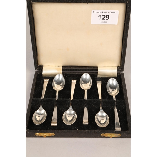 129 - Cased set of 6 silver coffee spoons Sheffield 193861 grams