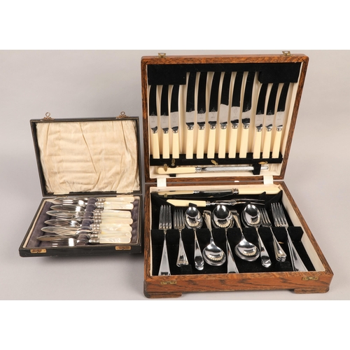 397 - Canteen of plated cutlery with another set of mother of pearl handled fish knives and forks in case ... 