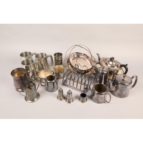 398 - Assortment of silver plate including teapots and tankards