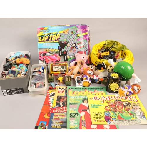 405 - Box of various toys including Micromachine race track, TY 'Waddle' teenie beanie babies, box of badg... 