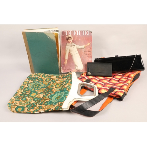 409 - Assortment of retro bags and a bound selection of vintage French and Spanish  fashion magazines... 