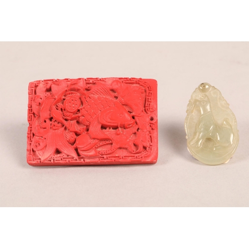 88 - Small carved chinese plaque & carved stone pendant