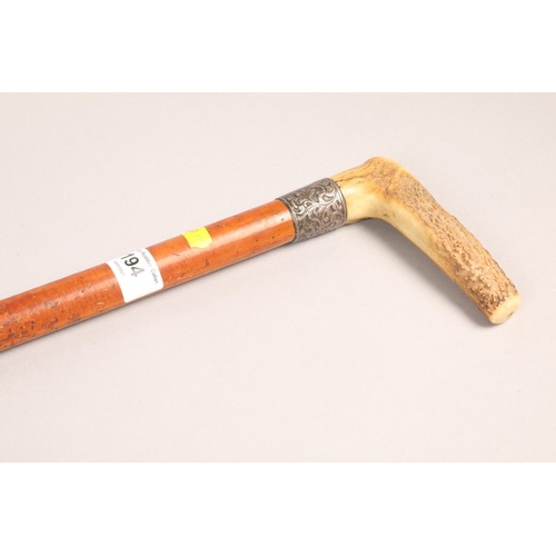 194 - Horn and silver collared waking stick