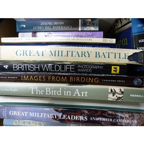 218 - Carton containing books to include wildlife, military leaders, birds, , novels etc.