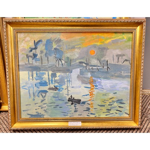 334 - Eight various copies of impressionist paintings on board in frames (8)