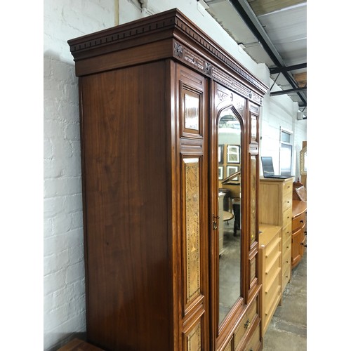 498 - Edwardian mirror door wardrobe with matching chest