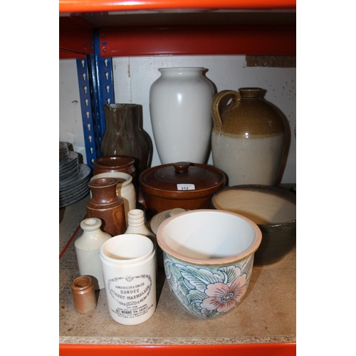 312 - Stoneware bottles, a Sylvac cream vase, etc.