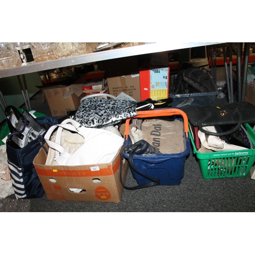 360 - Three boxes containing lady's handbags.