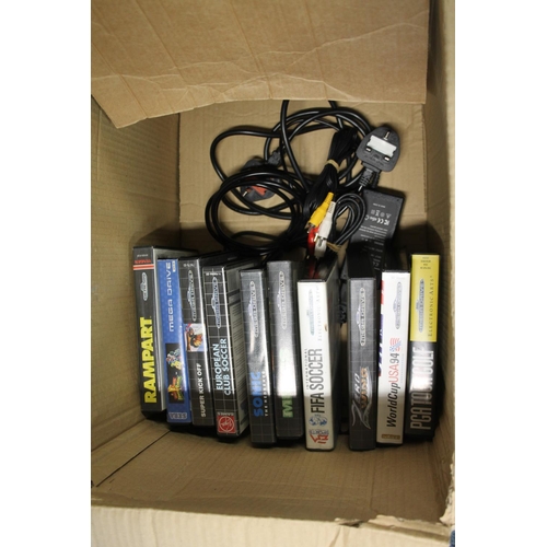 364 - Sega Mega Drive, two controllers and ten boxed games.