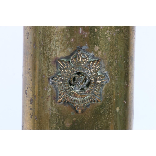 61 - Brass Trench spill vase, with military crest 'GR'.