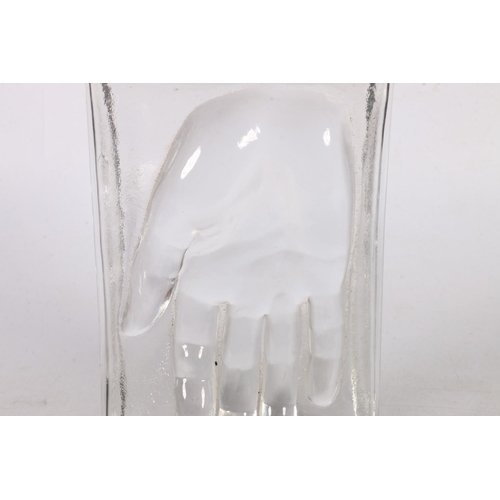 367 - Art Glass sculpture in the form of a hand within glass billet, signed CUR for Claus Josef Rieder.