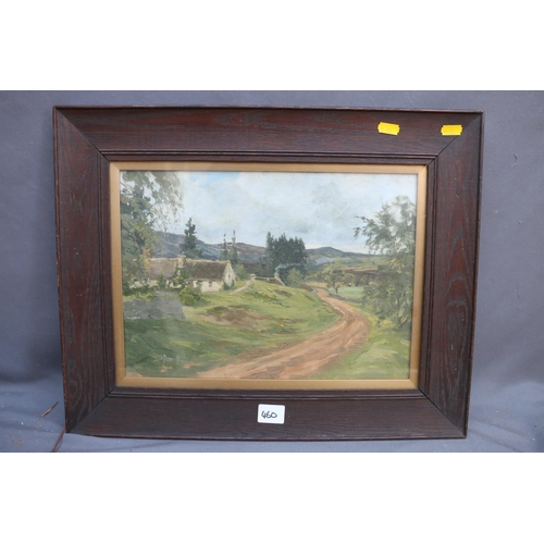 396 - SAM POPE JUNIOR, country road, oil painting, signed lower left, 24cm x 34cm, oak frame 38cm x 48cm.