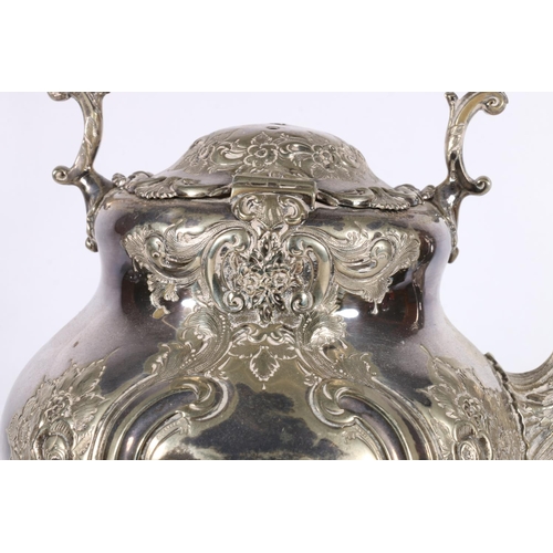 132 - Rococo style kettle on stand, 36cm high.