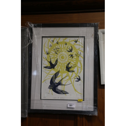 391 - Limited edition print, Swish of Swallows by Nilsson, numbered 21/36, 32 x 23cm.