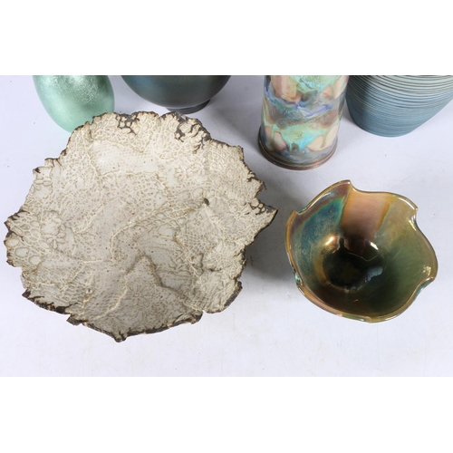 51 - Studio Pottery to include lustre ware, a ribbed vase by Jackie Walton, etc.