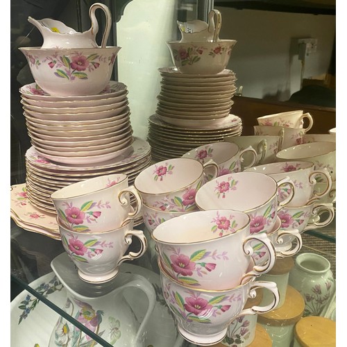 197 - Tuscan pink ground floral decorated teaset.