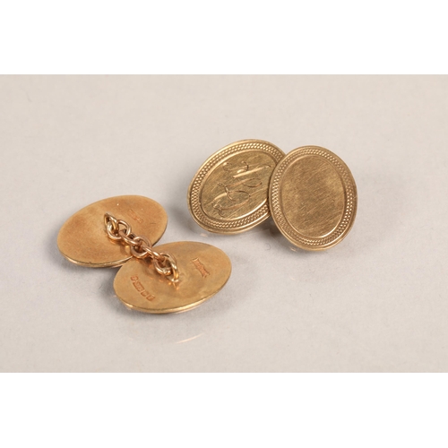 142 - Pair of 9ct gold engraved cufflinks, 5.8g.