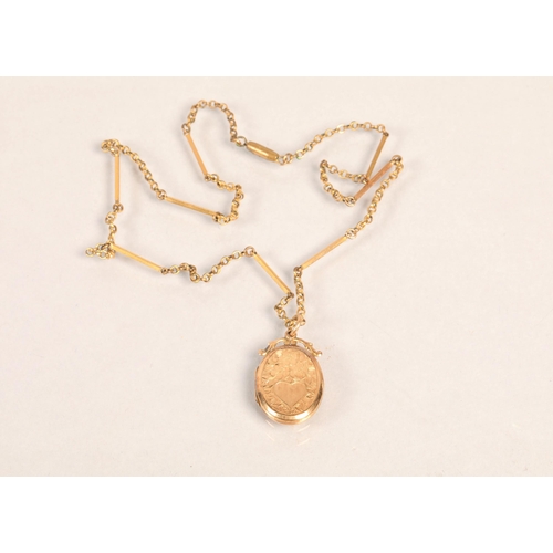 145 - 9ct gold locket, on chain.