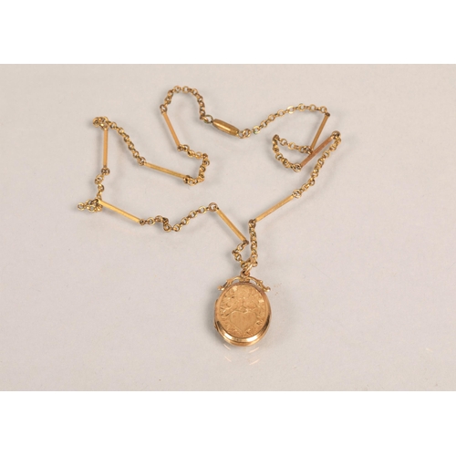 145 - 9ct gold locket, on chain.