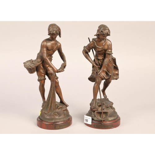 160 - Pair of spelter figures, after Moreau, 27.5cm.