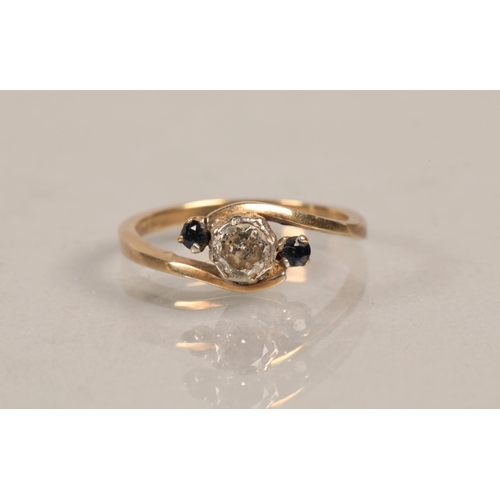 85 - Diamond, 0.25 and sapphire ring, size L.