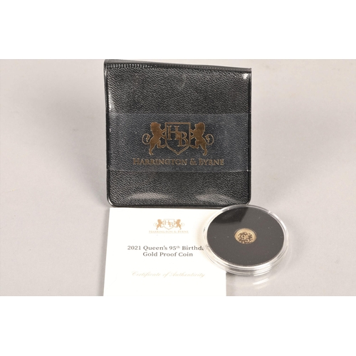 92 - Harrington & Byrne 2021 Queen's 95th Birthday Gold Proof Coin, 0.5g.