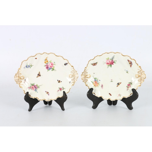 462 - Pair of Chelsea dishes of ribbed oval design with castellated rim, the handles and rim gilded with f... 