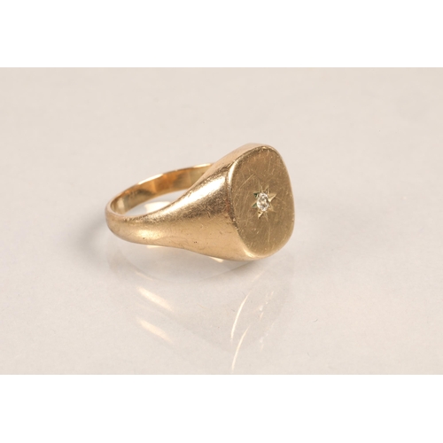 74 - 9ct gold ring, set with a small diamond, size V, 10g.