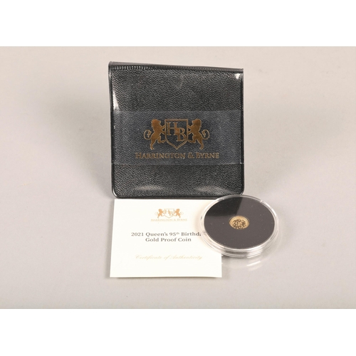 92 - Harrington & Byrne 2021 Queen's 95th Birthday Gold Proof Coin, 0.5g.