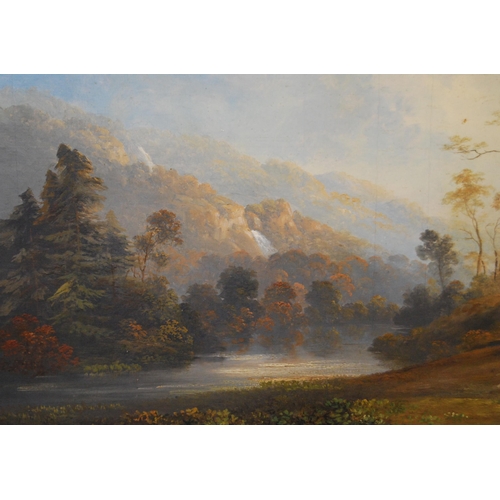 321 - 19th Century English School in the Manner of Samuel ParrottRiver and landscape sceneOil on canvas, 4... 