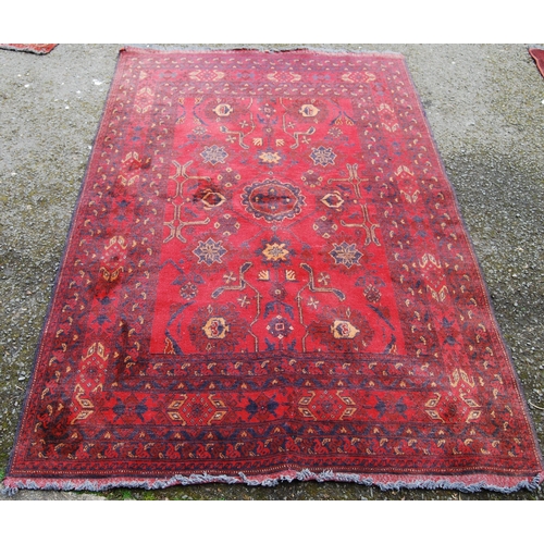 354 - Afghan Khal Mohammadi rug with all over floral and geometric decoration on blue, beige and red groun... 