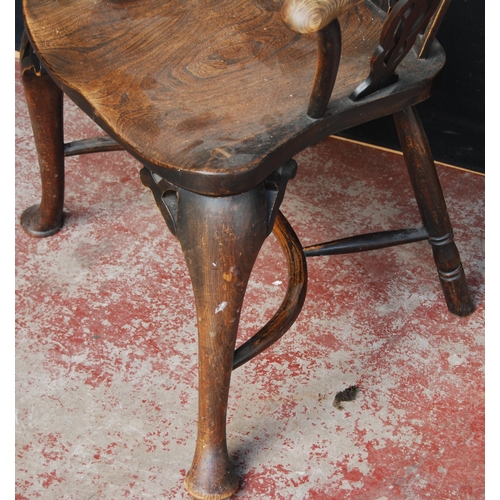 362 - Gothic Revival oak and ash Windsor chair, with lancet and hoop frame, shaped seat, on cabriole legs ... 