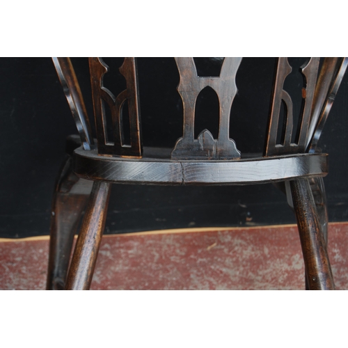 362 - Gothic Revival oak and ash Windsor chair, with lancet and hoop frame, shaped seat, on cabriole legs ... 