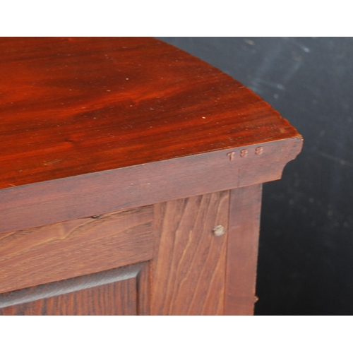 366 - Mahogany commode of demi-lune shape in the 18th century style, with a drawer above a cupboard door e... 