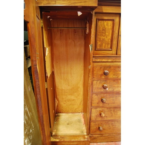 370 - Victorian mahogany breakfront combination wardrobe, with detachable cornice above a cupboard door an... 