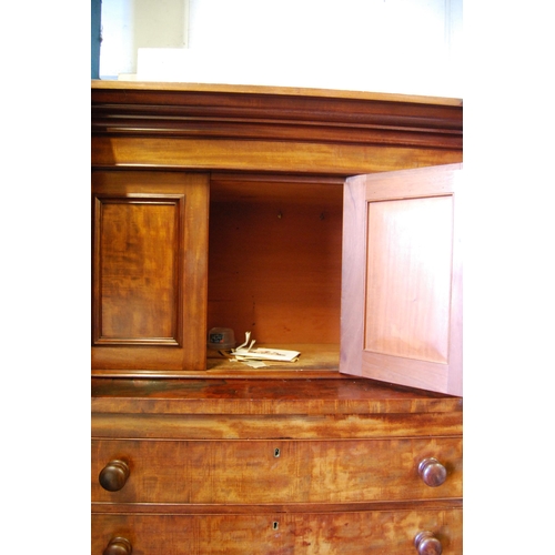 370 - Victorian mahogany breakfront combination wardrobe, with detachable cornice above a cupboard door an... 