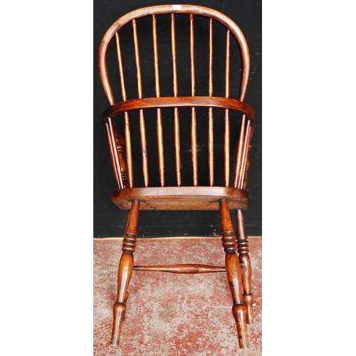 388 - Antique ash and elm Windsor armchair with hoop frame, stick back and solid seat, on turned supports ... 