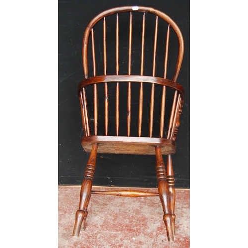 389 - Antique ash and elm Windsor armchair with hoop frame, stick back and solid seat, on turned supports ... 