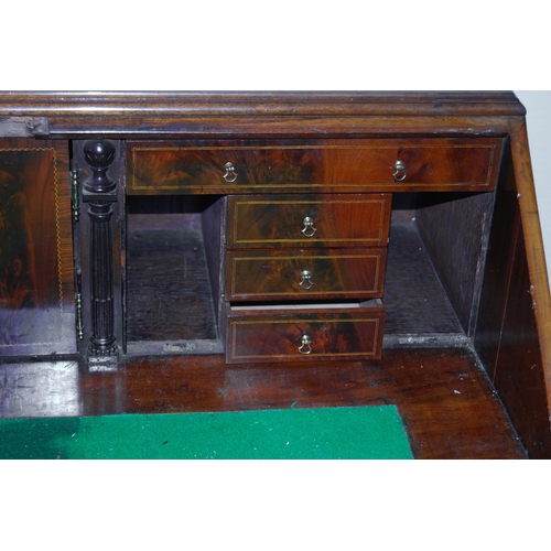 391 - George III style antique inlaid mahogany writing bureau, the fall front with satinwood inlaid floral... 