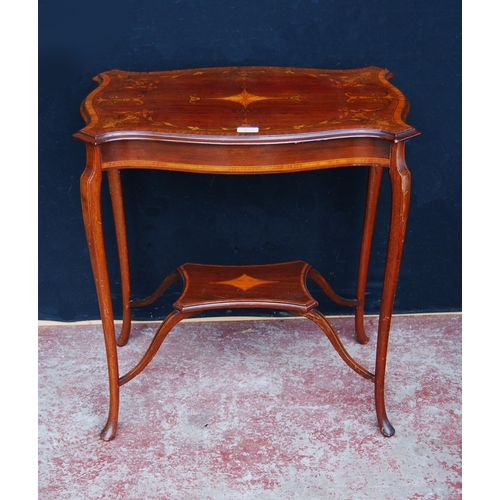 392 - In the Manner of Edwards & RobertsEdwardian inlaid mahogany window table, inlaid with satinwood ... 