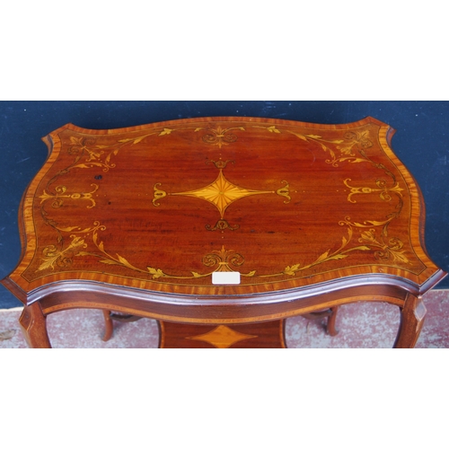 392 - In the Manner of Edwards & RobertsEdwardian inlaid mahogany window table, inlaid with satinwood ... 