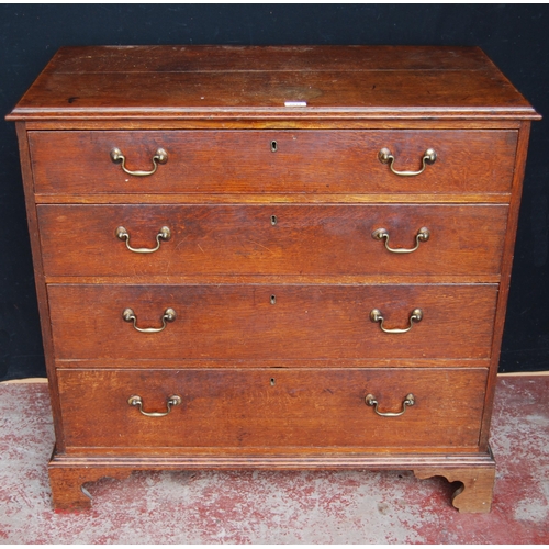 393 - George III oak chest of four graduated long drawers, on bracket feet, 93cm high, 97.5cm wide and 49c... 