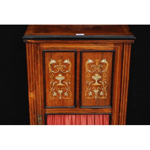 396 - Rosewood inlaid music cabinet, c. early 20th century, the door with two matching panels of inlaid iv... 