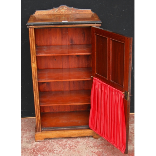 396 - Rosewood inlaid music cabinet, c. early 20th century, the door with two matching panels of inlaid iv... 