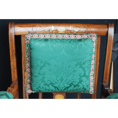 397 - Mahogany inlaid bowfront corner chair, c. early 20th century, with balustrade and spindle columns to... 