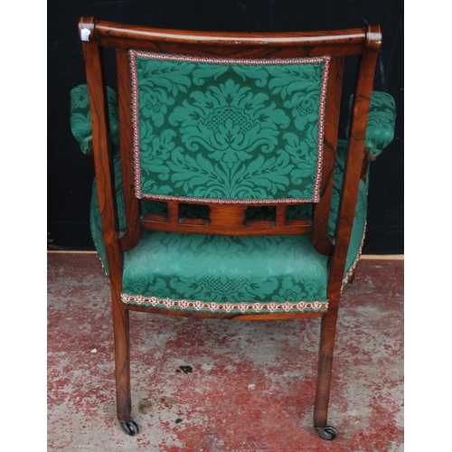 397 - Mahogany inlaid bowfront corner chair, c. early 20th century, with balustrade and spindle columns to... 