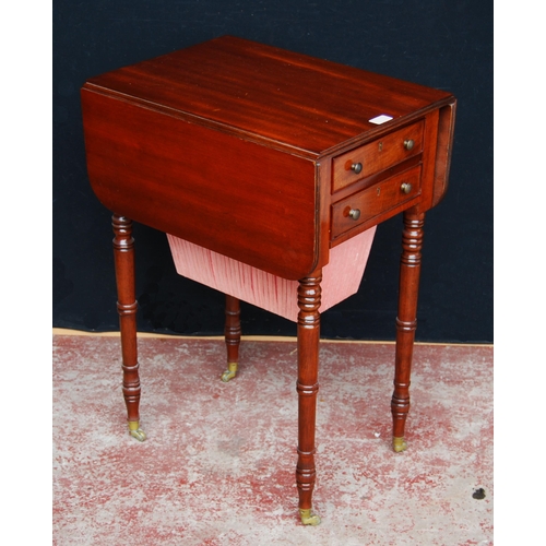 399 - 19th century Scottish mahogany work table with two short drawers and opposing faux drawers and exten... 