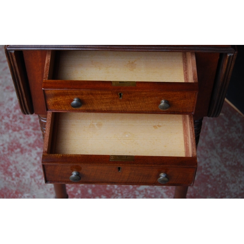 399 - 19th century Scottish mahogany work table with two short drawers and opposing faux drawers and exten... 