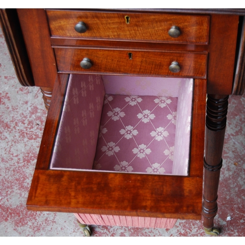 399 - 19th century Scottish mahogany work table with two short drawers and opposing faux drawers and exten... 